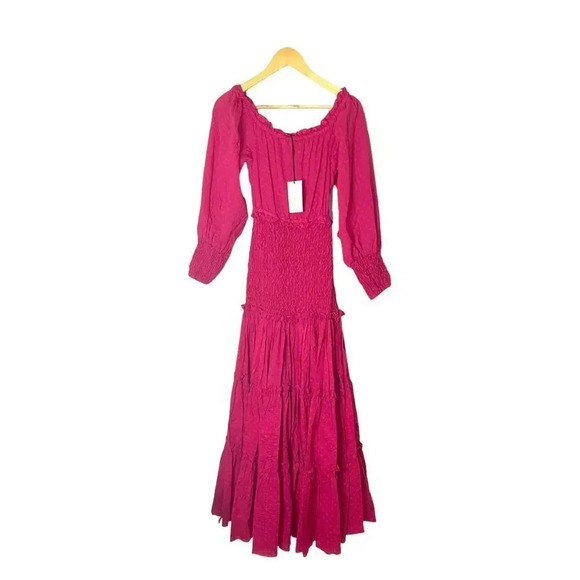 Alexis Thalssa Off The Shoulder Shirred Maxi Dress Fuchsia Dot - Picture 4 of 10